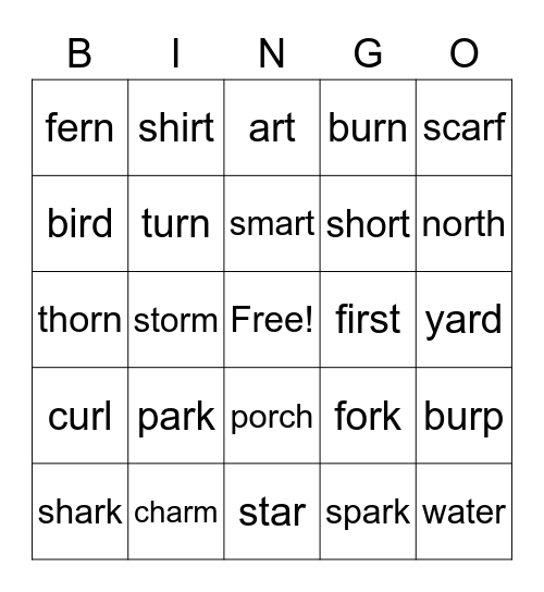 R-Controlled Vowels Bingo Card