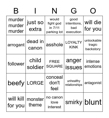 kas' characters Bingo Card