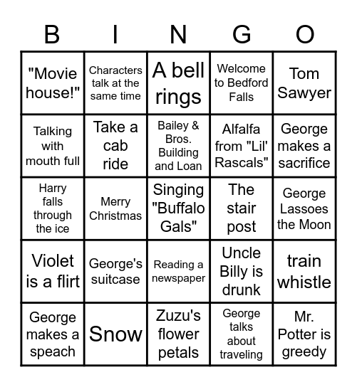 It's a Wonderful Life Bingo Card