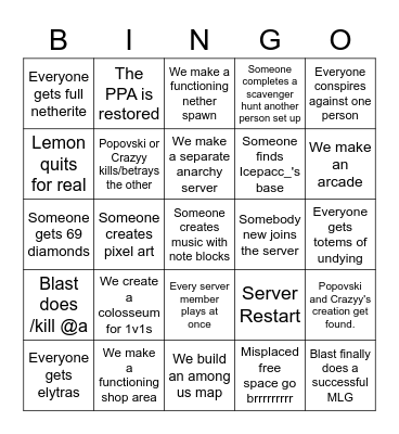 AnySMP Bingo Board Bingo Card