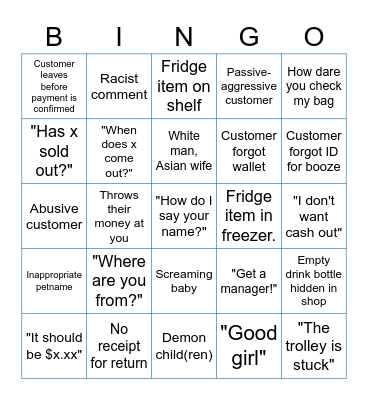 Work is he** and my life sucks Bingo Card