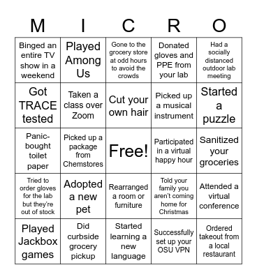 Microbiology Holiday Gathering Bingo Card