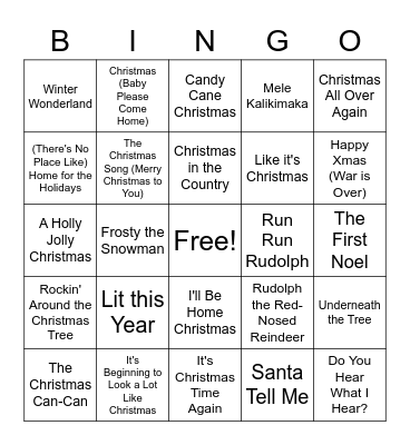 Christmas Music Bingo Card