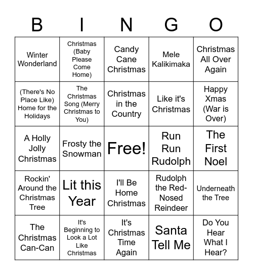 Christmas Music Bingo Card