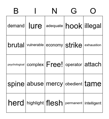 B3 L8 Vocabulary Bingo Card