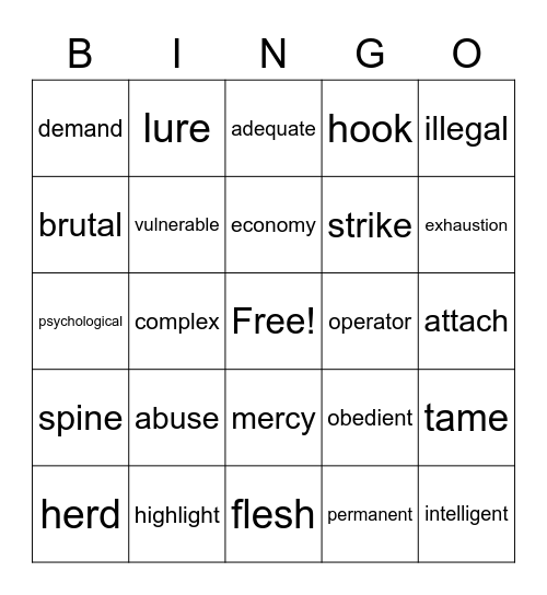 B3 L8 Vocabulary Bingo Card