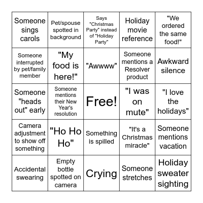 Resolver Support HoHoHoliday Party Bingo Card