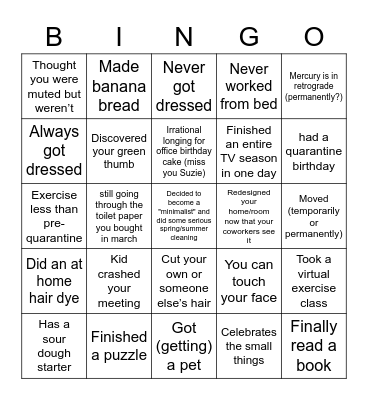 Ingrid & Isabel Holiday Quarantine Bingo Card