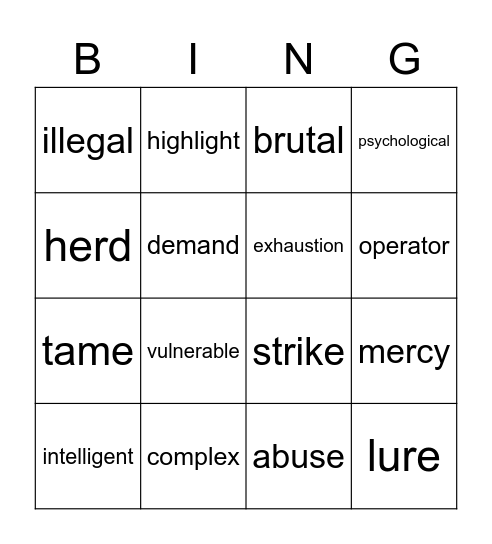 B3 L8 Vocabulary Bingo Card