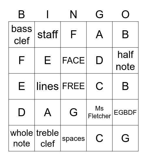 Music Bingo Card