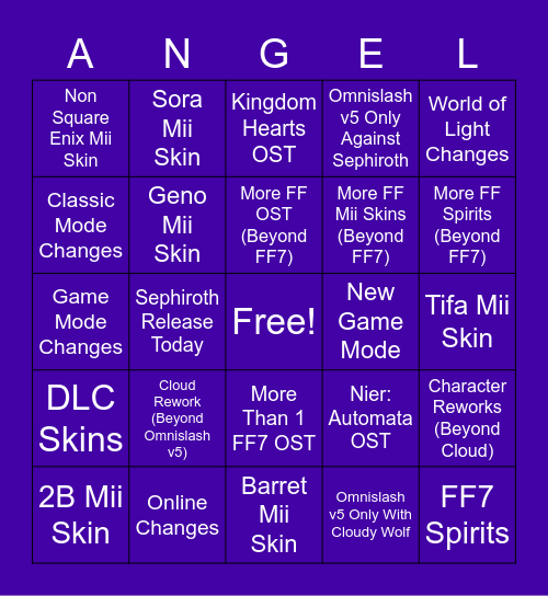 Sephiroth Presentation Bingo Card