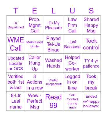 Tel-Us Christmas Bingo Card