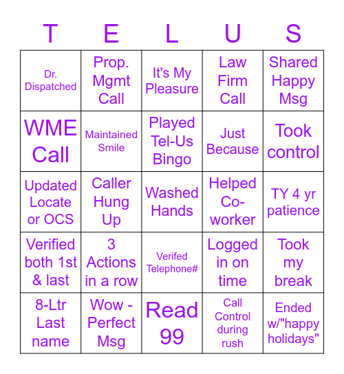 Tel-Us Christmas Bingo Card