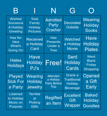 Holiday Gathering Fun Bingo Card