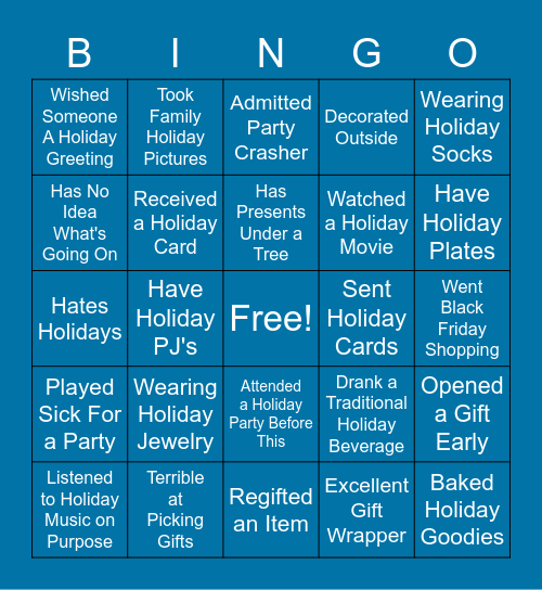 Holiday Gathering Fun Bingo Card