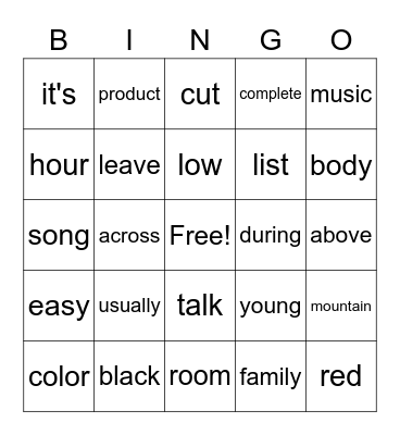 Untitled Bingo Card