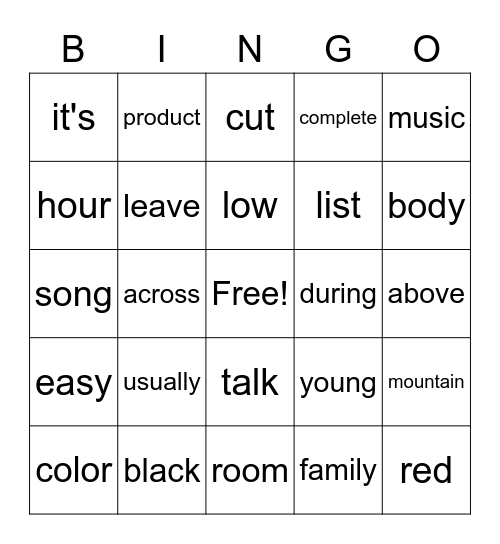 Untitled Bingo Card