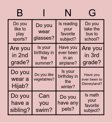 ESL Speaking Bingo Card