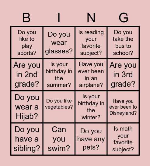 ESL Speaking Bingo Card