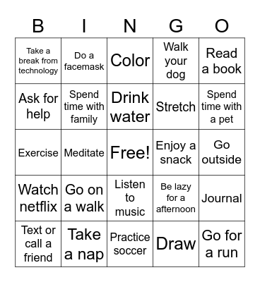 Self-care Bingo Card
