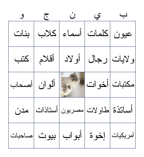 Arabic Plurals Bingo Card
