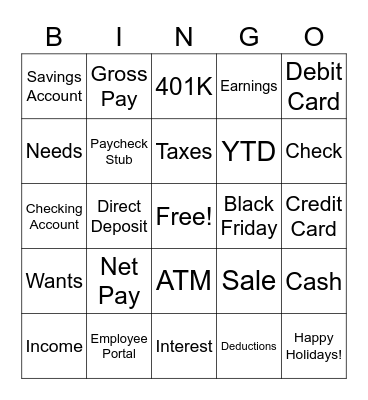 Holiday Budget Bingo! Bingo Card