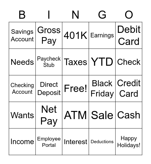 Holiday Budget Bingo! Bingo Card