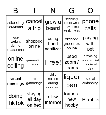 QUARANTINE BINGO Card