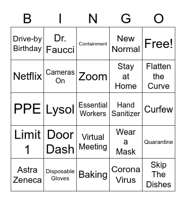 COVID-19 BINGO Card