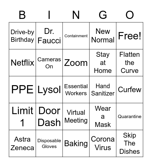 COVID-19 BINGO Card