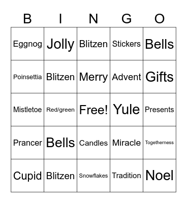 A.S.H. Christmas Bingo Card