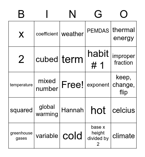 Mr. Brown's Crazy Winter Celebration Bingo Card