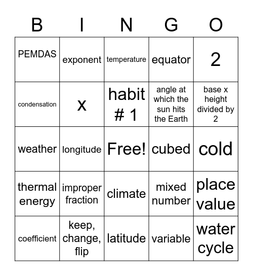 Mr. Brown's Crazy Winter Celebration Bingo Card