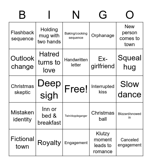 Hallmark Christmas Movie Bingo Card