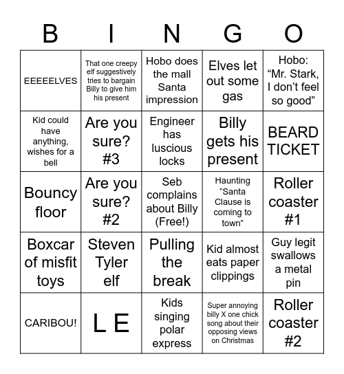 Polar Express Bingo Card