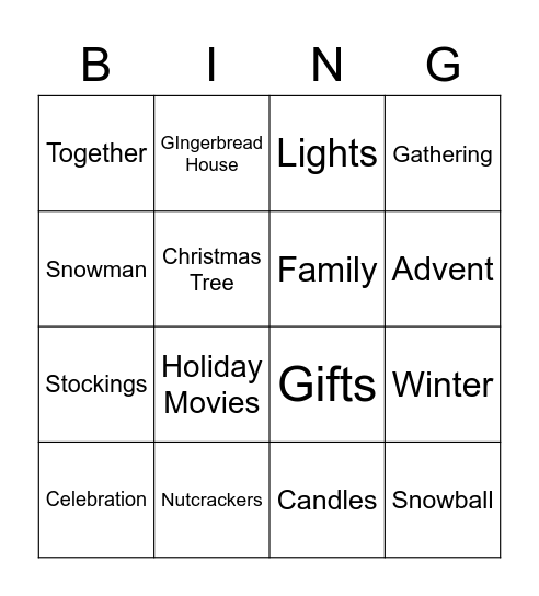 Christmas Birthday Bingo Card