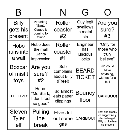 Polar Express Bingo Card