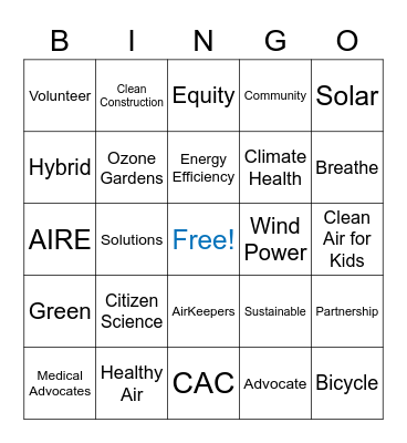 CLEAN AIR Bingo Card
