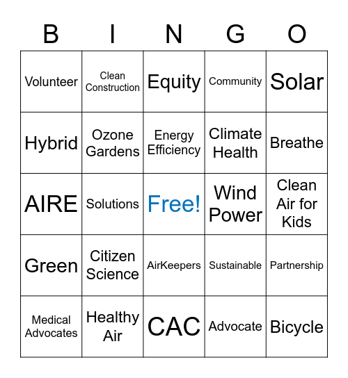 CLEAN AIR Bingo Card