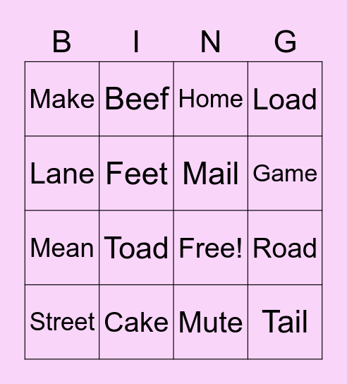 Long Vowel Bingo Card