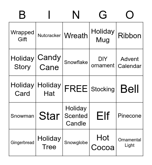 Holiday Scavenger Hunt Bingo Card