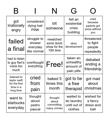 Kaity’s December Bingo Card