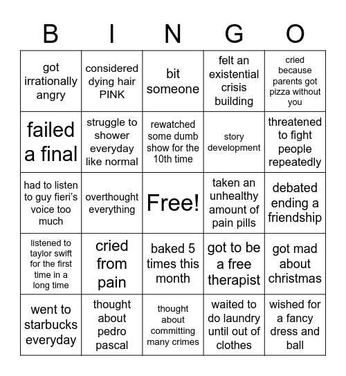 Kaity’s December Bingo Card