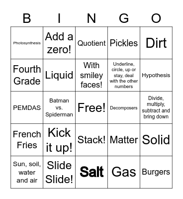 Math and Science Bingo with Mrs. Wright! Bingo Card