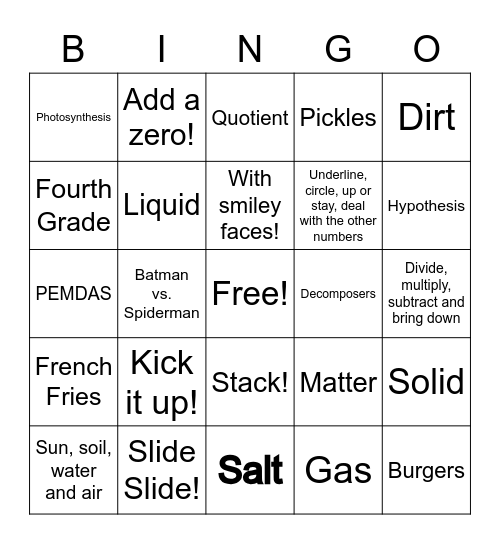 Math and Science Bingo with Mrs. Wright! Bingo Card