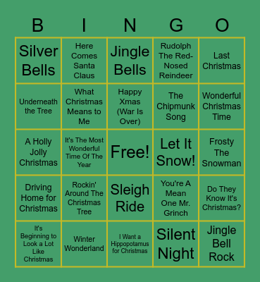 Holiday Music Bingo Card