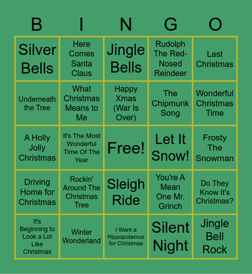 Holiday Music Bingo Card