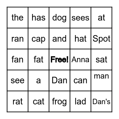 Sight Words Bingo Card