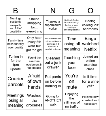 Pandemic Bingo Card