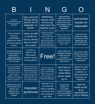 Occupational Hazards of Being a Therapist in 2020 Bingo Card